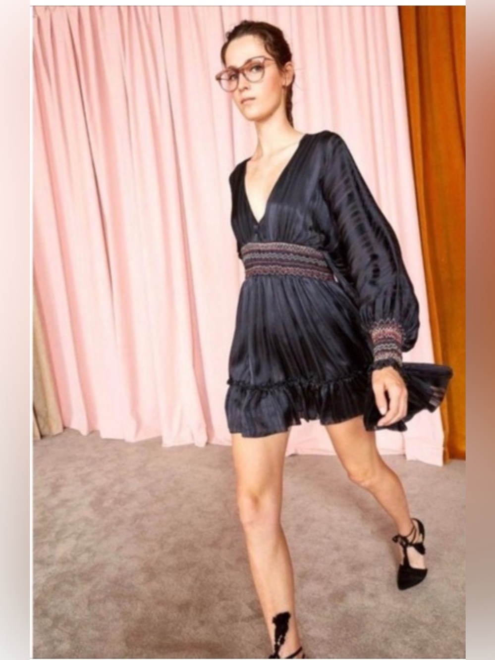 Ulla Johnson Silk Odette Smocked Midnight Dress size 0 - Picture 2 of 8